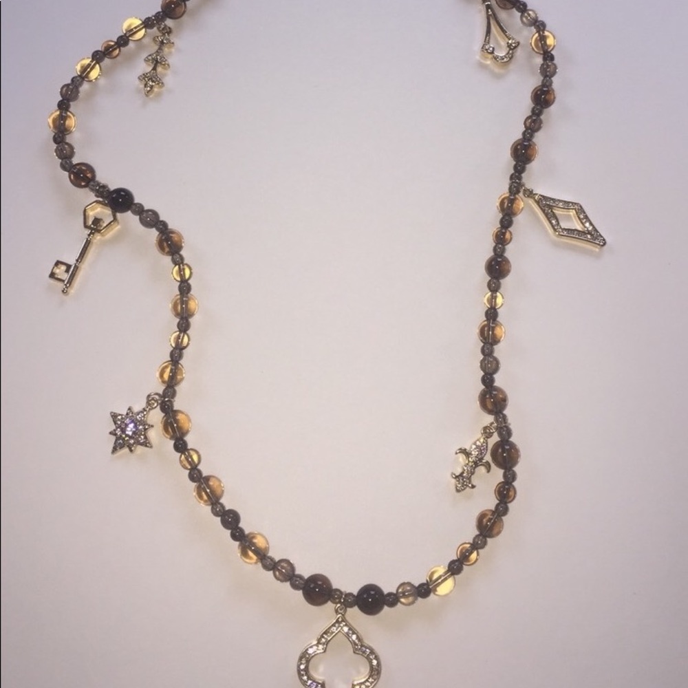 WHBM Smokey Quartz Pave Charm Necklace NWT